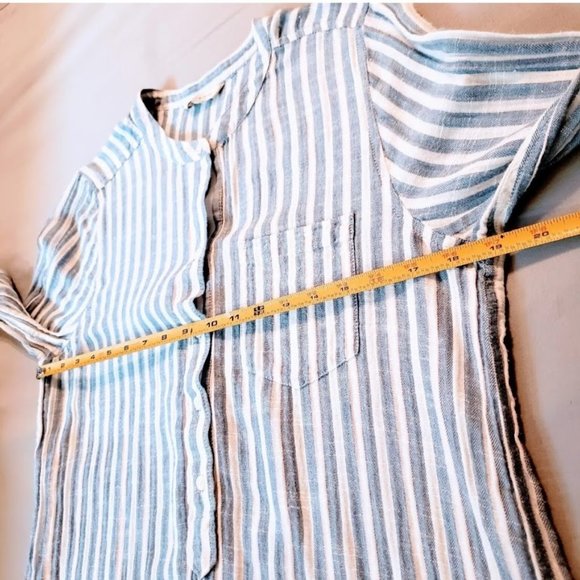 LUCKY BRAND Button Down Top, Blue White Linen Striped Long Sleeve Casual Boho, S - Picture 10 of 12